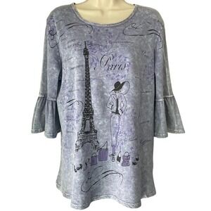 Jess & Jane Paris Eiffel Tower Graphic Tunic Top Bell Sleeve Small